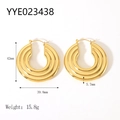 Boucles d'oreilles triple créoles en acier inoxydable plaqué or 18 carats avec dimensions - Boucles d'Oreilles Couches Concentriques (YYE023438) / Or