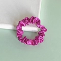 Lustrous purple satin silk scrunchie with pleated texture for elegant hair styling - Fuschia