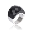 Fashion wide band silver ring featuring a large faceted black crystal inlay - Black Steel (KR31896-K)