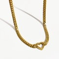 Golden Cuban chain necklace with heart-shaped hollow pendant in stainless steel - Golden Necklace