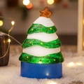 Albero di Natale da tavolo luminoso con glitter verdi e base blu decorativa - Albero di Natale verde e bianco con acqua