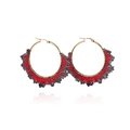 Bohemian large hoop earrings with red and black Miyuki beads and golden metal finish - Red & Black Geometric