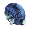 Navy blue and mint green double-layered satin bonnet with adjustable elastic button - Adjustable / Navy Blue + Light Blue