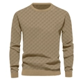 Jersey beige para hombre con cuello redondo y diseño jacquard de cuadros texturizados - S / Caqui