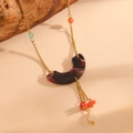 18K gold plated titanium necklace with curved arc pendant and multicolor beads fringe - Red Black Semicircle Pendant (K406)