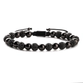 Détail de bracelet tressé ajustable avec perles de 8mm serties de zircons noirs - Cuivre/Agate / Boule de Zircon Noir 8MM + Agate