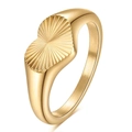 Detalle del anillo de sello de corazón dorado de 9 mm con textura de rayos de sol frontal - US 7 / Corazón Dorado
