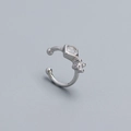 Minimalist S925 silver ear cuff featuring square and round clear cubic zirconia stones - Square Stone / White Gold