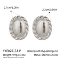 Detail of oval stainless steel stud earrings with twisted rope edge and size measurements - Silver (YYE025133-P)