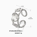 Anillo ajustable de acero inoxidable plateado con forma de corazón y remaches - Anillo de Medalla Corazón Color Acero