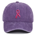 Casquette de baseball en coton lavé violet avec broderie ruban rose de sensibilisation - Réglable / Violet
