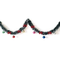 2M Christmas green garland with white tips, red bows and multicolor baubles - Dark Green White Edge + 6 Colorful Balls + 6 Red Bows