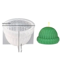 Silicone mold for knit hat candles with green wax finished product and size specs - Beanie
