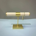 Golden T-bar jewelry display stand with beige velvet rod for bracelets and necklaces - Bracelet Display Stand