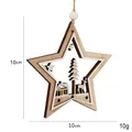 Star-shaped wooden Christmas ornament with reindeer and forest cutout design, 10cm - 10CM Natural Wood Star Pendant