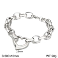 Bracciale a catena spessa in acciaio inossidabile argento con pendente a cuore da 23 mm - Bracciale da 20cm / Color Acciaio