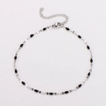 Cavigliera bohémien in argento con perline nere e chiusura a moschettone regolabile - Color Acciaio - Nero Smalto
