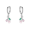 Orecchini a ciliegia in argento S925 con perle rosa, zircone verde e piccoli cristalli - Argento
