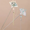 Chinese style fan-shaped metal hairpins with elegant tassels in gold and silver finish - Faux Jade Golden Fan