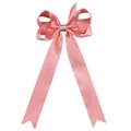 Detailed view of pink satin bow hair clip with layered ribbons and swallowtail ends - Dusty Rose (09#160)