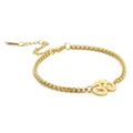 Goldenes Perlenarmband mit indischem Yoga-Om-Symbol-Anhänger und praktischem Karabiner - Kugelkette / Gold