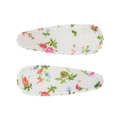 Lot de deux barrettes gouttes à motif floral, base blanche avec broderie colorée - Pince Goutte à Bord Festonné (Lot de 2) / Blanc-Fleurs Multicolores