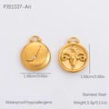Golden Aries zodiac necklace pendant in stainless steel with crystal and ram relief - Aries