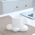 Minimalist white ceramic mug with chubby handle and matching cloud-shaped saucer set - Cloud Cup & Saucer - White