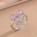 Silver bow ring with pink heart-shaped gemstone and cubic zirconia accents - Silver Pink Ring