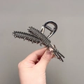 Elegant wheat ear hair claw in gun black alloy with dark rhinestones for women - Double Head Wheat Ear Gun Black