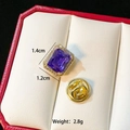 Close-up of a rectangular purple gemstone brooch with dimensions of 1.4cm by 1.2cm - C124-Rectangular Purple