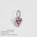 Silberner Edelstahl Herzanhänger mit rosa Oktober-Geburtsstein-Zirkonia - Oktober Rosa - Silber