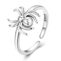 Minimalist S925 sterling silver spider open ring with realistic engraved insect details - Adjustable Open / Spider Design (BSR381)