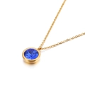 18k gold plated necklace featuring a round bezel-set sapphire blue cubic zirconia - Dark Blue Style (KN88726-K)