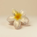 Elegant white plumeria hair claw clip with yellow gradient and pearlescent finish - 8x7x4cm / Glossy Pearly Light Orange