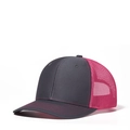Mesh trucker hat in dark grey and rose pink with a curved brim for outdoor sun protection - Adjustable / Charcoal + Neon Pink Mesh