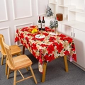 Detail of festive Christmas tablecloth with red and cream poinsettia floral print - Red White Poinsettia (Style 8)