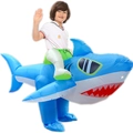 Kids inflatable shark ride-on costume in bright blue for funny Halloween party cosplay - Kids Riding Sunglasses Shark / One Size