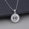 Silver letter D pendant necklace featuring sparkling cubic zirconia on a box chain - Letter D / Silver