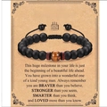 Geschenk zum 18. Geburtstag für Männer, Armband aus schwarzen matten Perlen mit Tigerauge - Matte Tigerauge Geflochtener Botschaftsstil (Mit Karte)