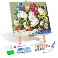 Σετ DIY Diamond Painting με λουλουδάτο μοτίβο σε ξύλινο καβαλέτο και πλήρη εργαλεία - YTH-10