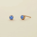 Minimalist gold plated stainless steel earrings with bezel set round blue crystals - March Light Blue - Gold