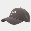 Detail view of quick-dry baseball cap featuring bow embroidery and laser-cut vents - Gray