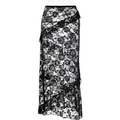 Gonna lunga in pizzo nero da donna con motivo floreale e orlo a balze asimmetrico sexy - S / Nero