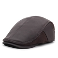 Dark brown leather baseball cap with fabric side panels for outdoor autumn winter warmth - Adjustable / Coffee