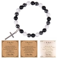 Tigerauge-Hämatit-Armband mit Kreuzanhänger und Kraftpapier-Geschenkkarte - 8mm Weißer Türkis-Armband