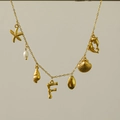 18k gold plated starfish and shell necklace with letter F and freshwater pearl - Letter F