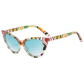 Cat eye sunglasses with colorful graffiti pattern and light blue gradient lenses - C4-Colorful Wave