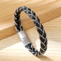 Bracciale in microfibra nera intrecciata a mano con chiusura magnetica in acciaio inox - Nero + Acciaio Argento