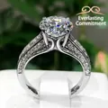Luxurious silver ring with a large round solitaire stone and pavé setting details - 2 Carats [8mm] Ljz-06 / Adjustable Open